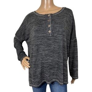 She + Sky Gray Marled Boxy Oversized Long Sleeve Shirt Size M